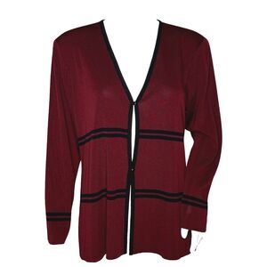 Exclusively Misook‎ Sweater Womens Medium Burgundy Black Classic Preppy Office